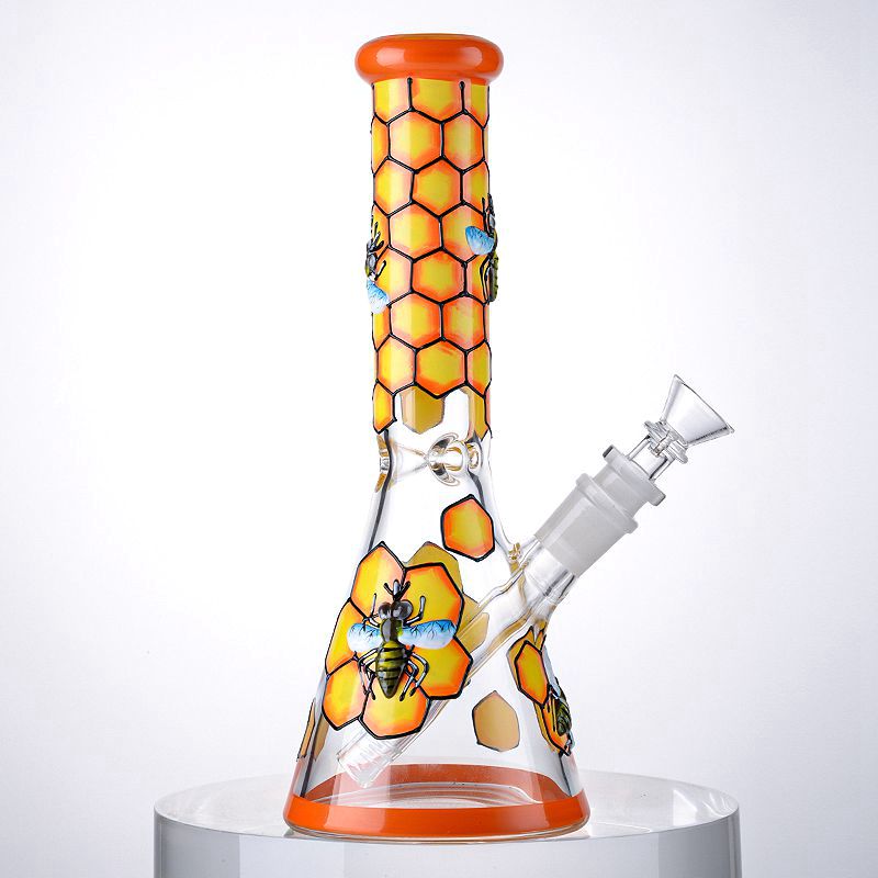 

9 Inch Big Hookahs Bee Style Oil Dab Rigs Straight Tube Smoking Water Pipes Beaker Bongs 18mm Female Joint