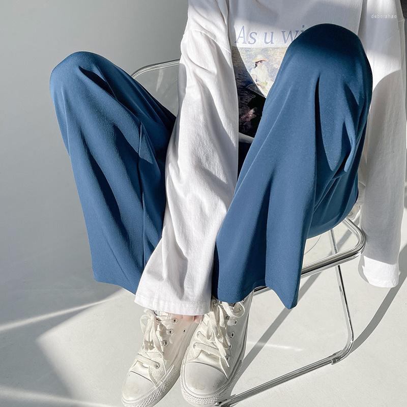 

Men' Pants Ice Men' Silk Summer Wide Mop 2022 Casual Pink Blue Black White Straight Trousers Korean Long 2Y2225