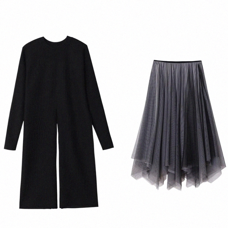 casual Dresses Plus Size Fashion Dress Suit Female 2021 Spring Season Was Thin Retro Sweater Net Yarn Two-piece A668 f6Fr#