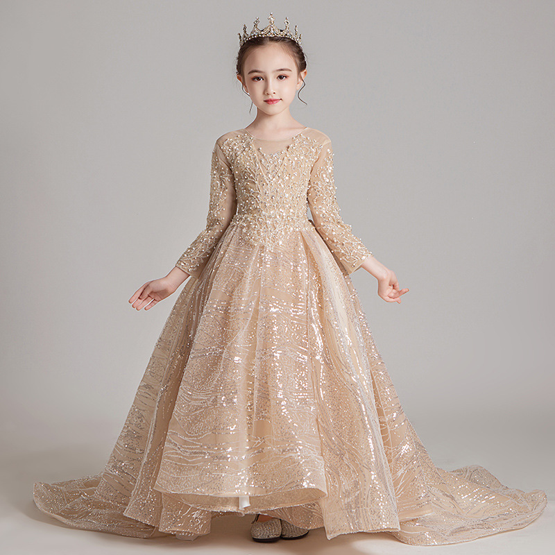 Lovely Lace Girls Pageant Dresses Flower Girl Dress Bows Children's First Communion Dress Princess Formal Tulle Ball Gown Wedding Party Dres-image-802602848