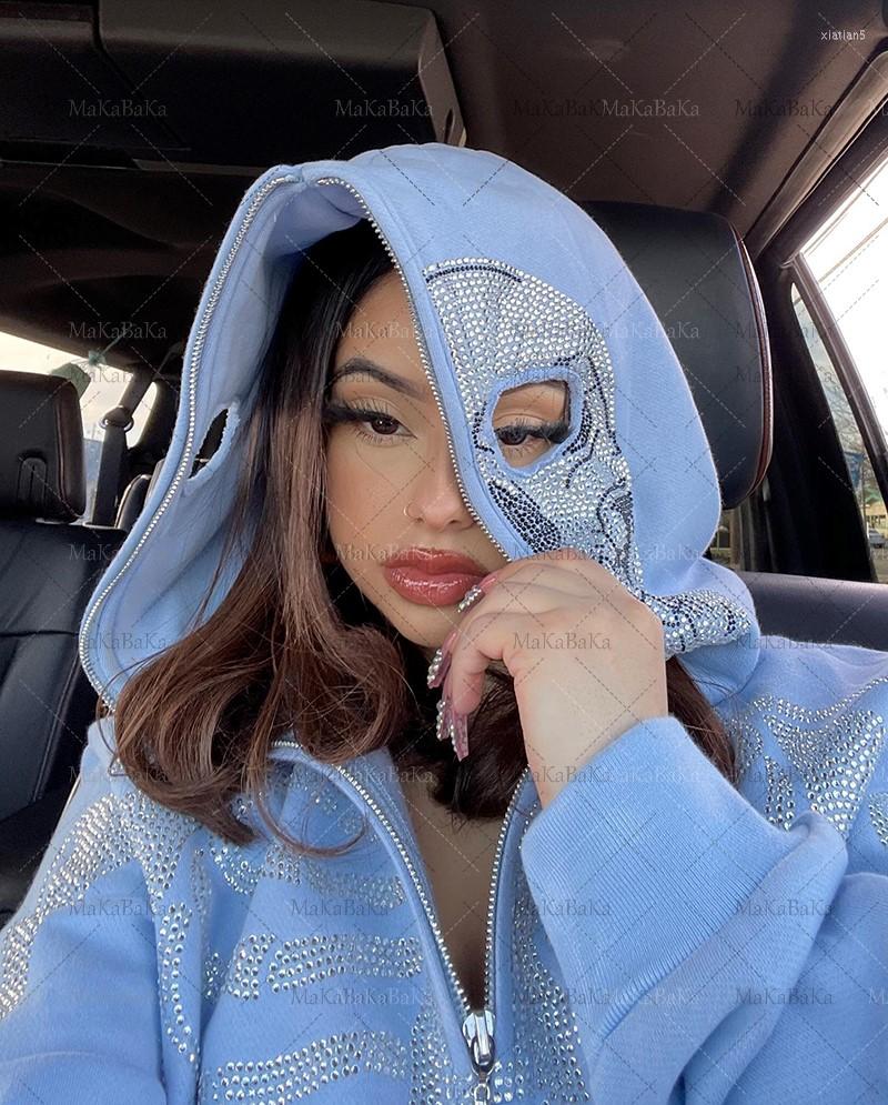 

Men's Hoodies Womens Y2k Fashion Hoodie Skull Rhinestone Zip Up Grunge Women's Oversized Sweatshirt Punk Harajuku Long Sleeve Outerwear, Sky blue