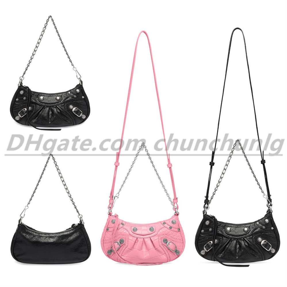 

High quality Luxury genuine motorcycle bag women luxury fashion shoulder cool girl crossover Pink Mini wax black silver red white bags women's Evening Bags purse
