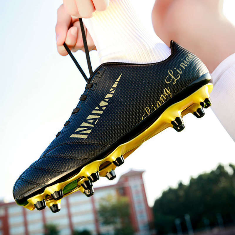 

Boots men's shoes round head solid color sports long nail broken football 22027 5HG3, Black gold spike 32-45