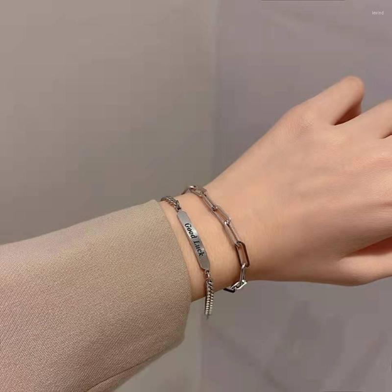 

Link Bracelets 2022 Fashion Silver Ladies Bracelet Double Layer High Quality Simple Metal Chain Wedding Engagement Jewelry