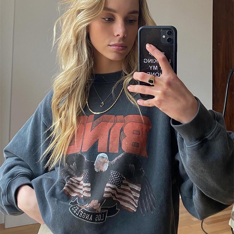 

Women's Tracksuits Eagle Print Faded Sweatshirt Women Winter Autumn Clothes Vintage Pullovers Designer Fashion Hoodies Sweatshirts Luxury 220914, Tigerblack