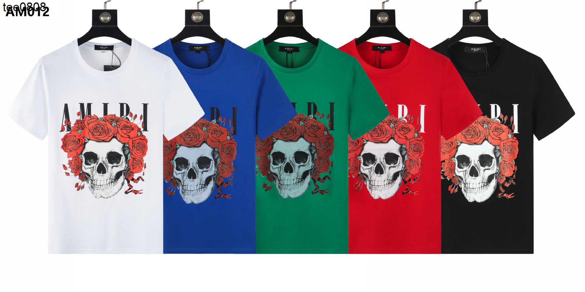 

amirs tee fashion brand 22ss new high street Rose Skull Print T-shirt casual short sleeve t-shirt men's and women's half sleeve fashion, White