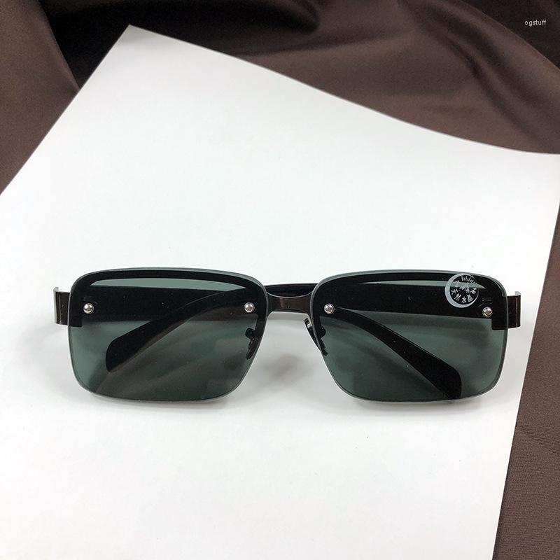 

Sunglasses Half Frame Perforated Business Fashion Men's Square Crystal Glass Glasses