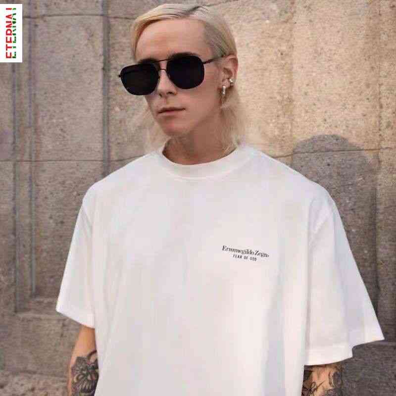

Designer Fashion t Shirt Fog Fear of Goddess Fog Zegna Joint Name Short Sleeve Loose Simple Slogan Men  and Women  T-shirt Fashion, Ice silk white fabric with no words on t