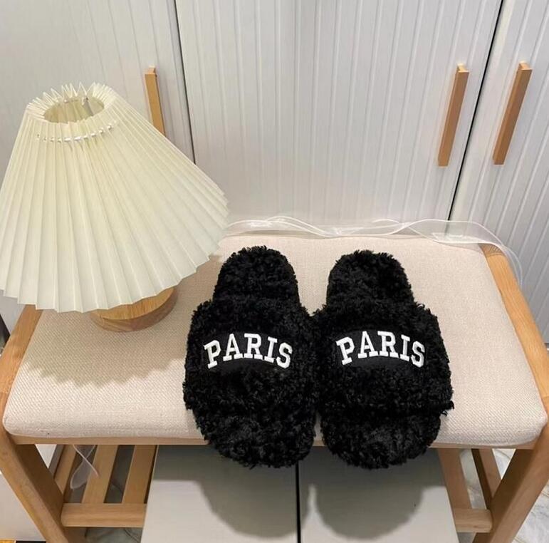 

Solid Color Lamb Wool Slippers Womens Winter Fur Fluffy Sandal Letter Embroidery Flat Bottom Plush Leisure Slipper Warmth Outdoor Furry Sandal Ladies Flip Flops, Red wine