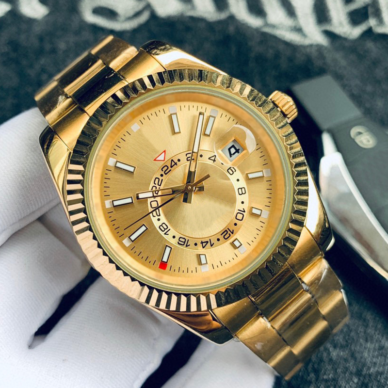 

9 styles Mens Watch Luxury watches Waterproof Dual Time Zone Sky Dweller 904L Stainless Steel Gold Watches Automatic Mechanical Sweep Movement Male Wristwatches, 06