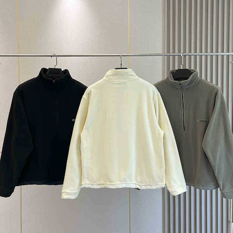 

Esshoodies Sweatshirts Designer Mens Fashion Hoodies Ess Hooded God Fear Double Line Fog High Street Loose Fleece Half Zip Hoodieess, Black