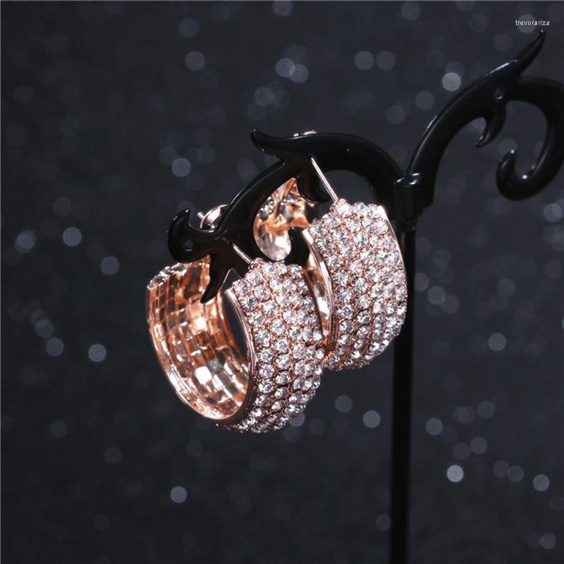 

Hoop Earrings Trendy Rose Gold Color Statement Rhinestone Circle Earings Wide Crystal For Women Celebrity Wedding Party Brincos