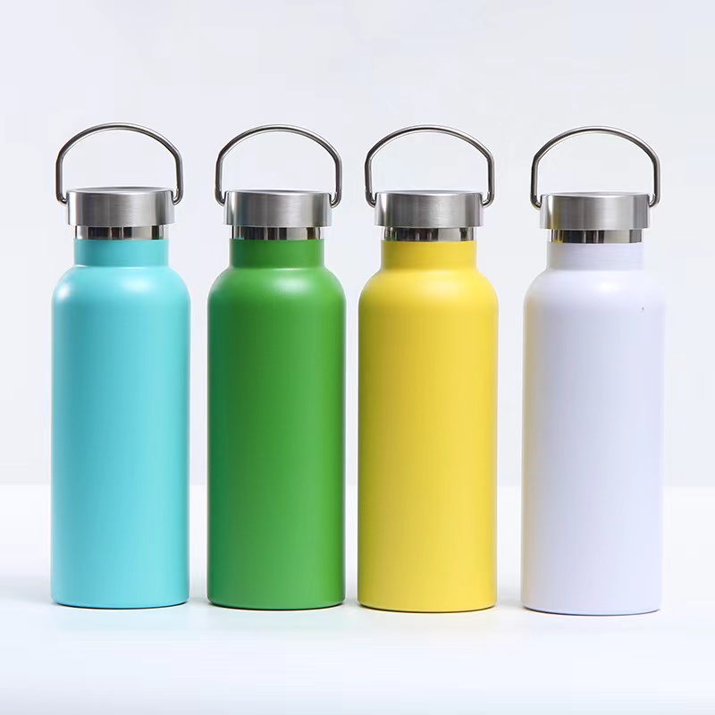 

stainless steel sport water bottle with metal lid double wall keep warm drinking kettle outdoor gym cold bottles, Green