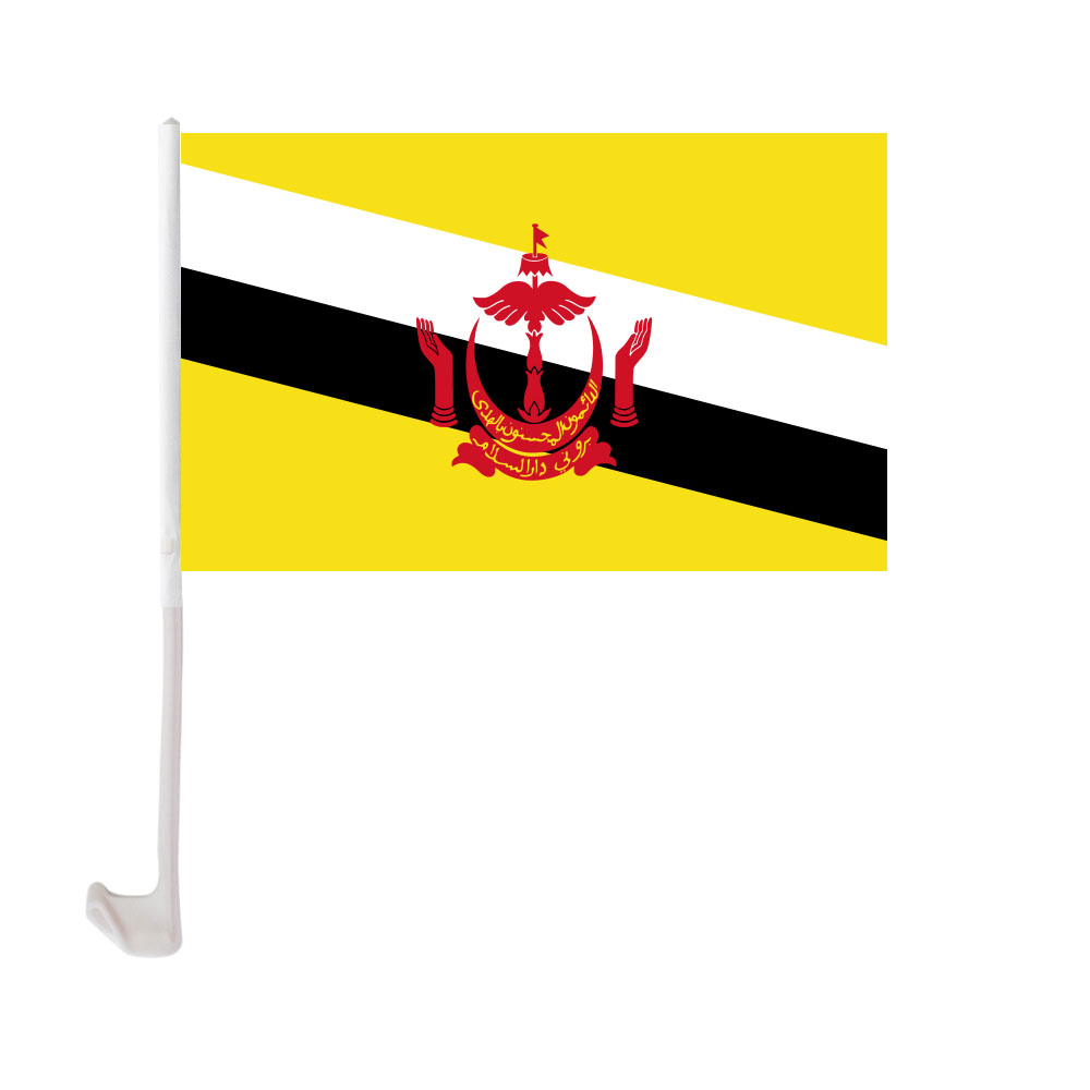 

Brunei Car Flag 30x45cm Window Clip Bruneian Flags Polyester UV Protection Car Decoration Banner with Flagpole