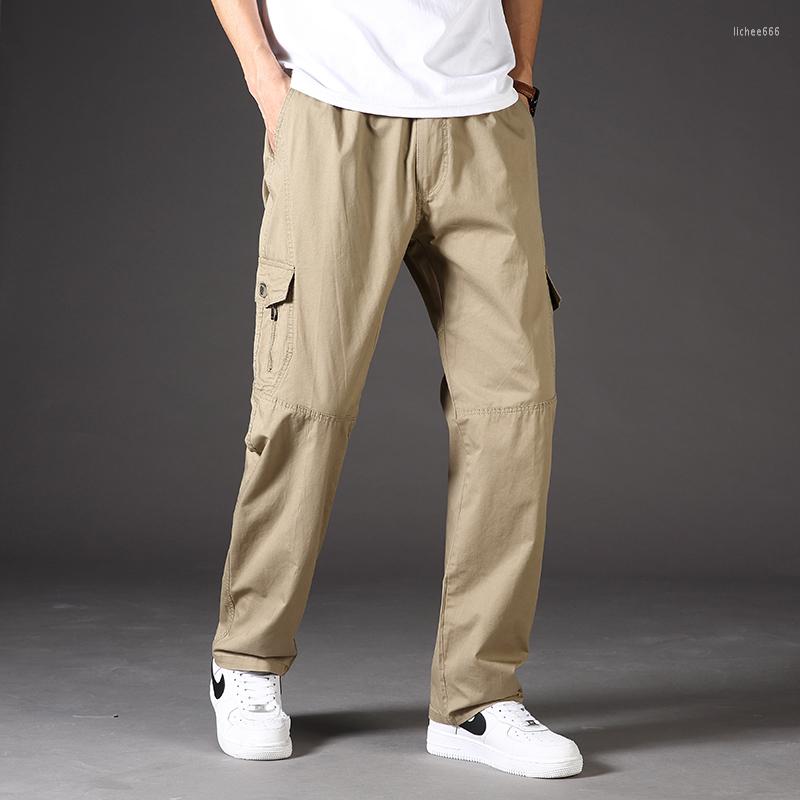 

Men's Pants 2022 Men Cargo Military Style Tactical Cotton Overalls Male Multi Pocket Casual Thin Loose Straight Trousers Plus Size 6XL, Black