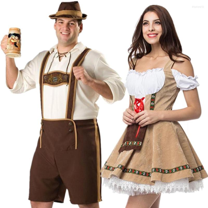 

Sexy Costumes Male Woman Oktoberfest Costume Traditional Couple German Bavarian Beer Outfit Cosplay Halloween Carnival Festival Party, Top + suspenders + hat