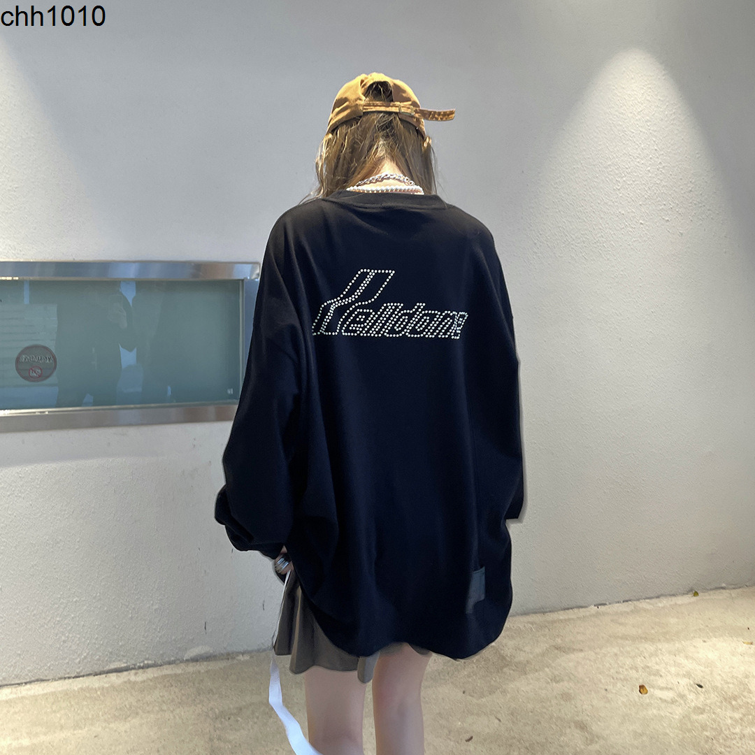 

Welldone early autumn pearl letter long sleeved t-shirt sweater we11done track loose bottomed shirt top, Black