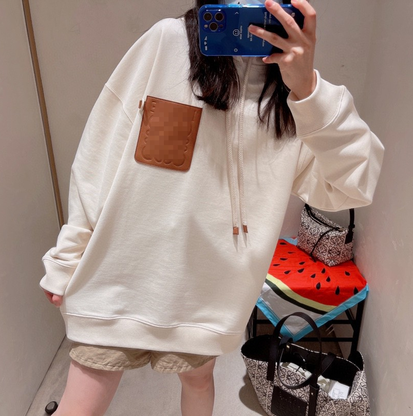 

Women' Designer Hoodies with Leather Label Letter White Hooded Sweater