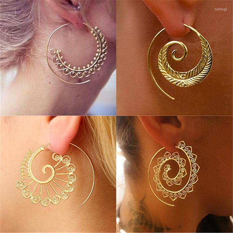 

Hoop Earrings Trendy Gold Color Dangle Drop For Women Girls Vintage Handmade Spiral Long Engagment Jewelry Gift