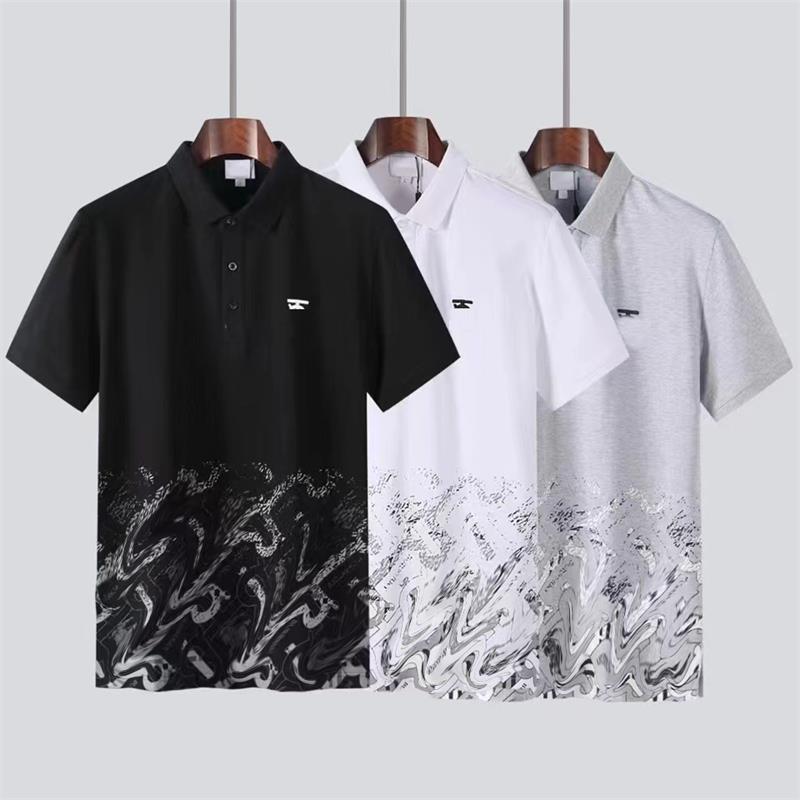 

New Youth Fashion Brand Short Sleeve T-shirt Reverse Collar Cotton Embroidery Print Slim Relaxed POLO Summer Blouse Male, White
