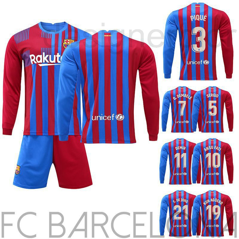 

Soccer Sets/Tracksuits designer 21-22 long sleeve Jersey Barca home correct size 10 adult and children's jersey Sweatshirt 1KNE, Barcelona home