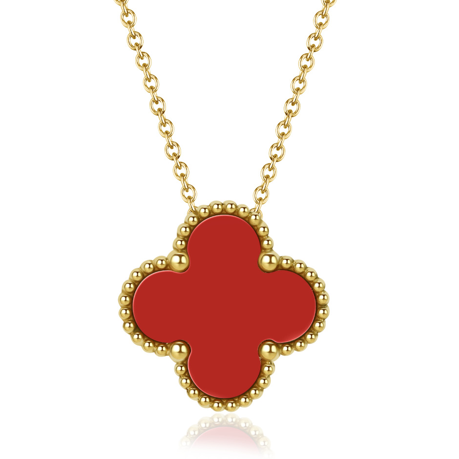 

Elegant Design Black Red Clover Pendant Necklace Jewelry for Women Gift