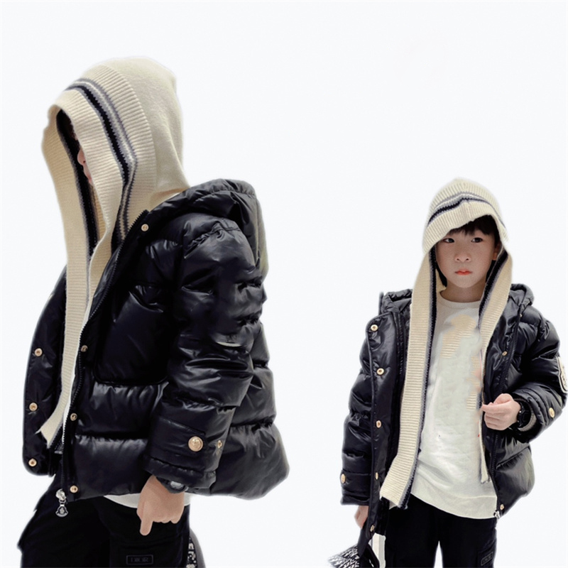 

Baby Designer Clothes Down Coat Brother Sister Kids Clothing Boys And Girls Children's Two Color Take two Weaters Knitted Fake Hooded Chunky Jacket, Black