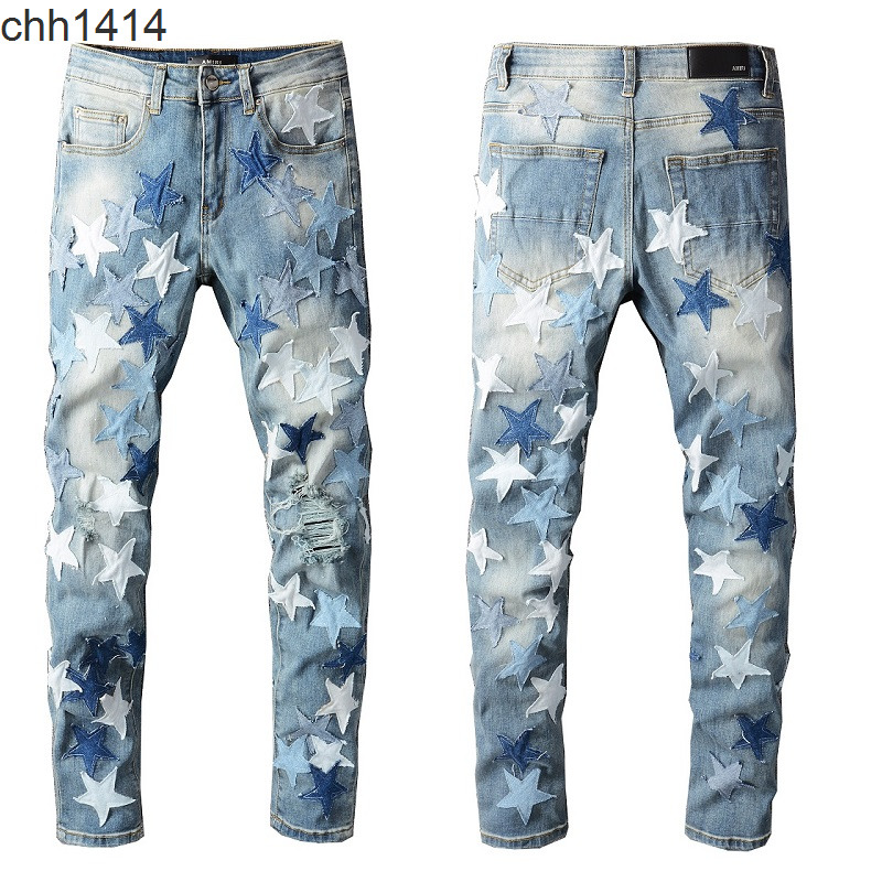 

Tactical Pants retro Jeans Mens Designer jean Wash Black Hole Blossom Elastic Slim Fit, 002