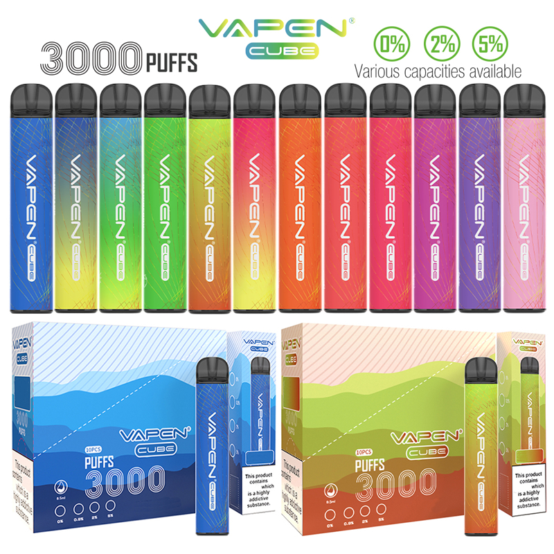 

Authentic VAPEN CUBE 3000Puffs 2% 5% Optional Disposable Vape Pen Device Electronic e cigarettes Kits 8ML Capacity 1000mAh Battery Pre-Filled Bars Vaporiezer Vapor, Mix colors