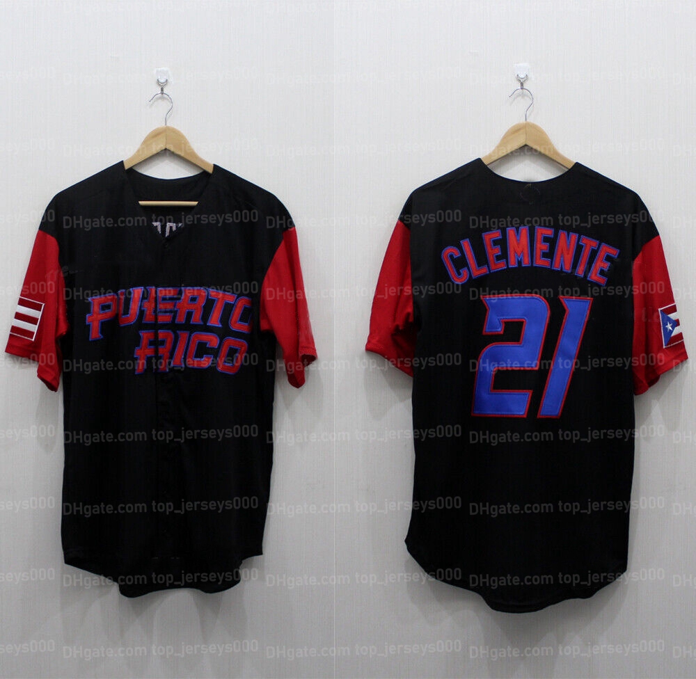 

Custom Roberto Clemente #21 Team Puerto Rico Baseball Jersey Black All Stitched Any Names Number