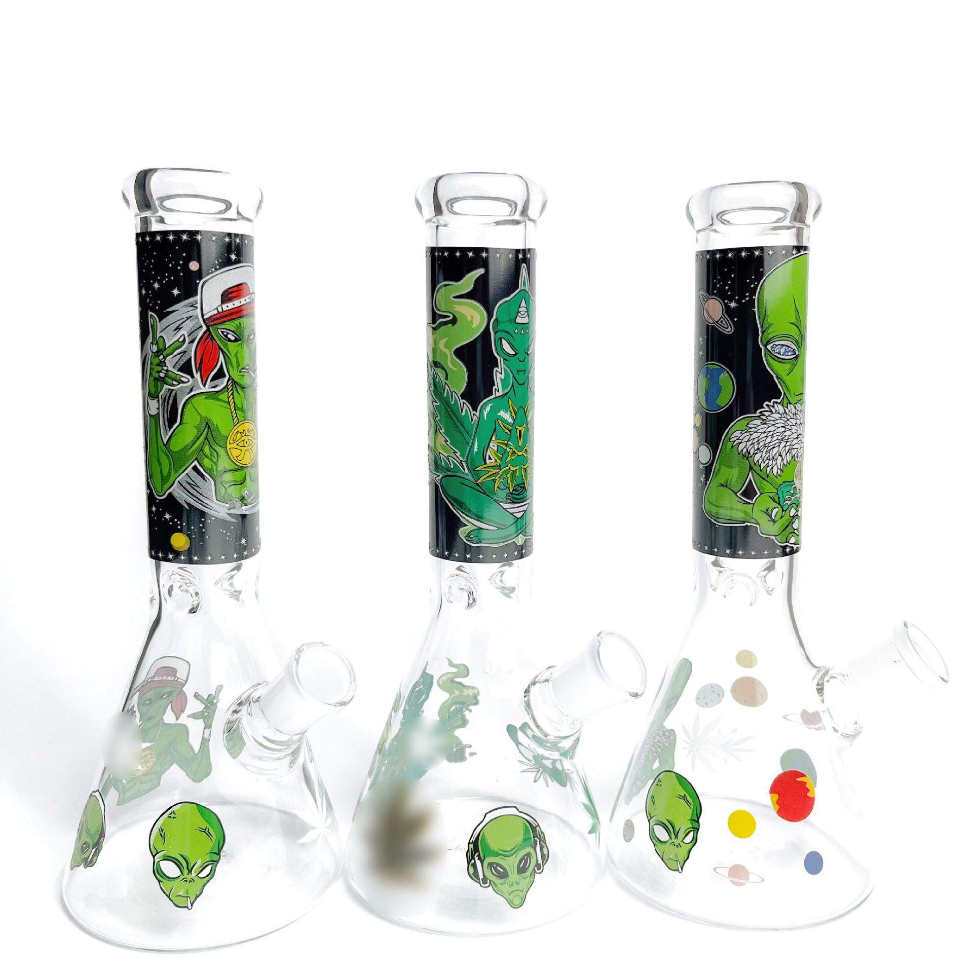 Hookahs 4mm Thickness Luminus Decal Beaker Bong 9.8" Heady Glass Bongs Straight Bong with Ice Catches Retro American Cartoon Style Tobacco S-image-802534199
