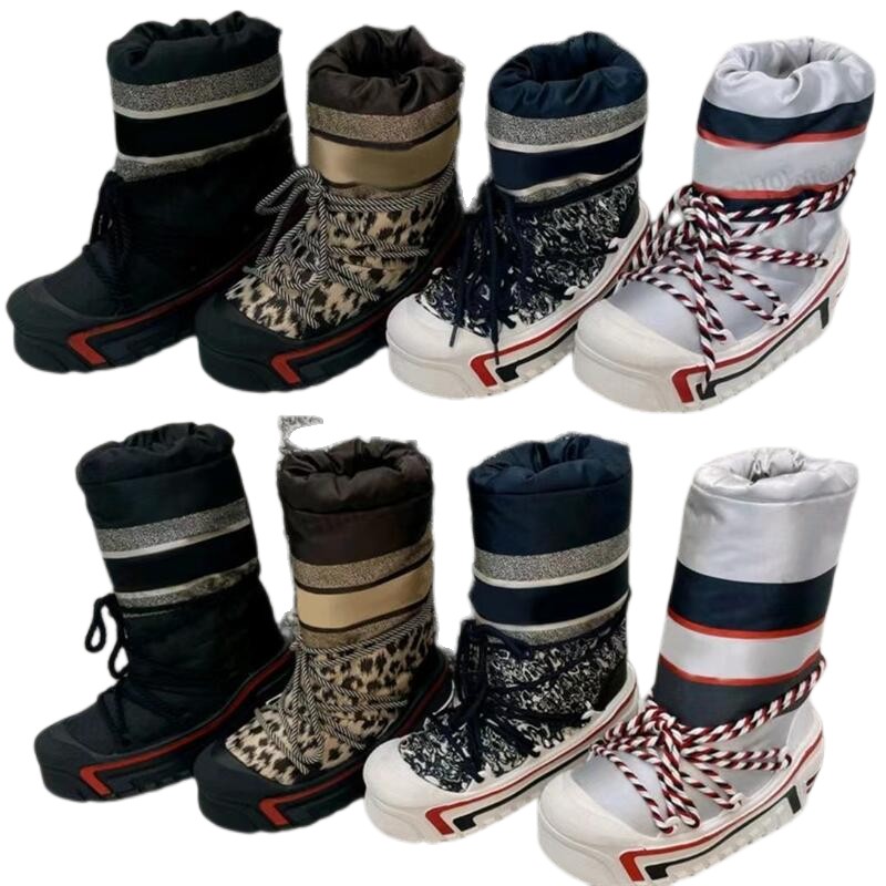 

2022 luxury women winter Ski boot shoe Womens ALPS ankle snow boots fashion thick bottom nylon oblique print Half booties sh284y, Customize
