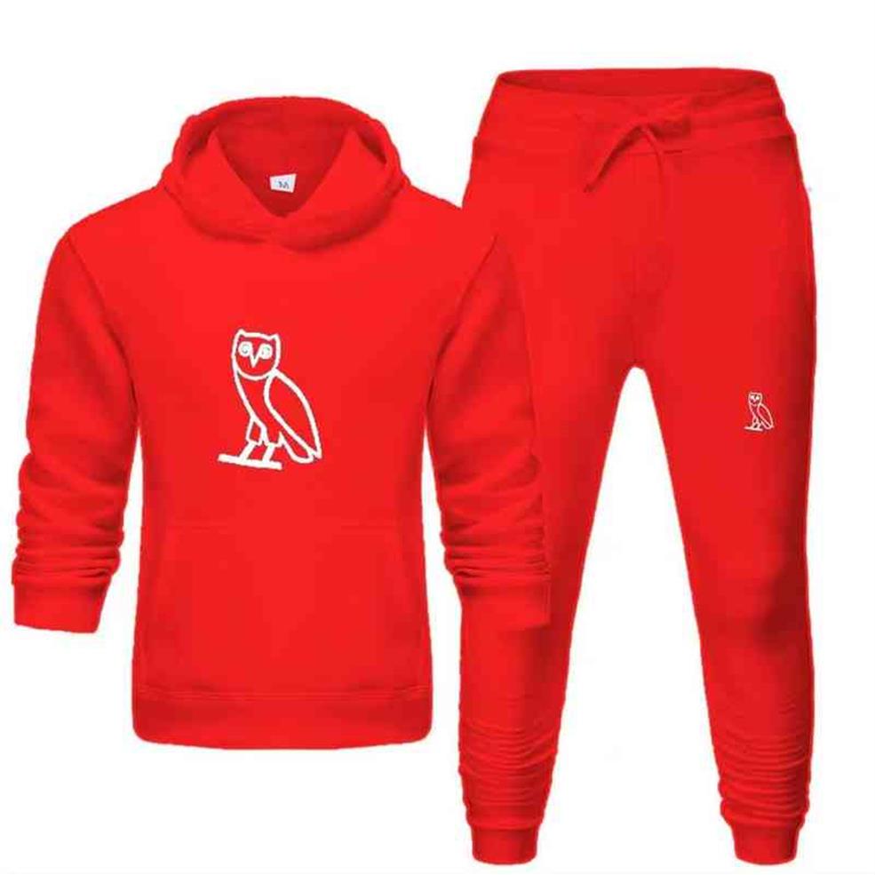 

ovo Men' Hoodies Brand Men Sportswear Sports Fitness Two-piece Hooded Sweater Pants Casual Womens Sports Suit197U, Black