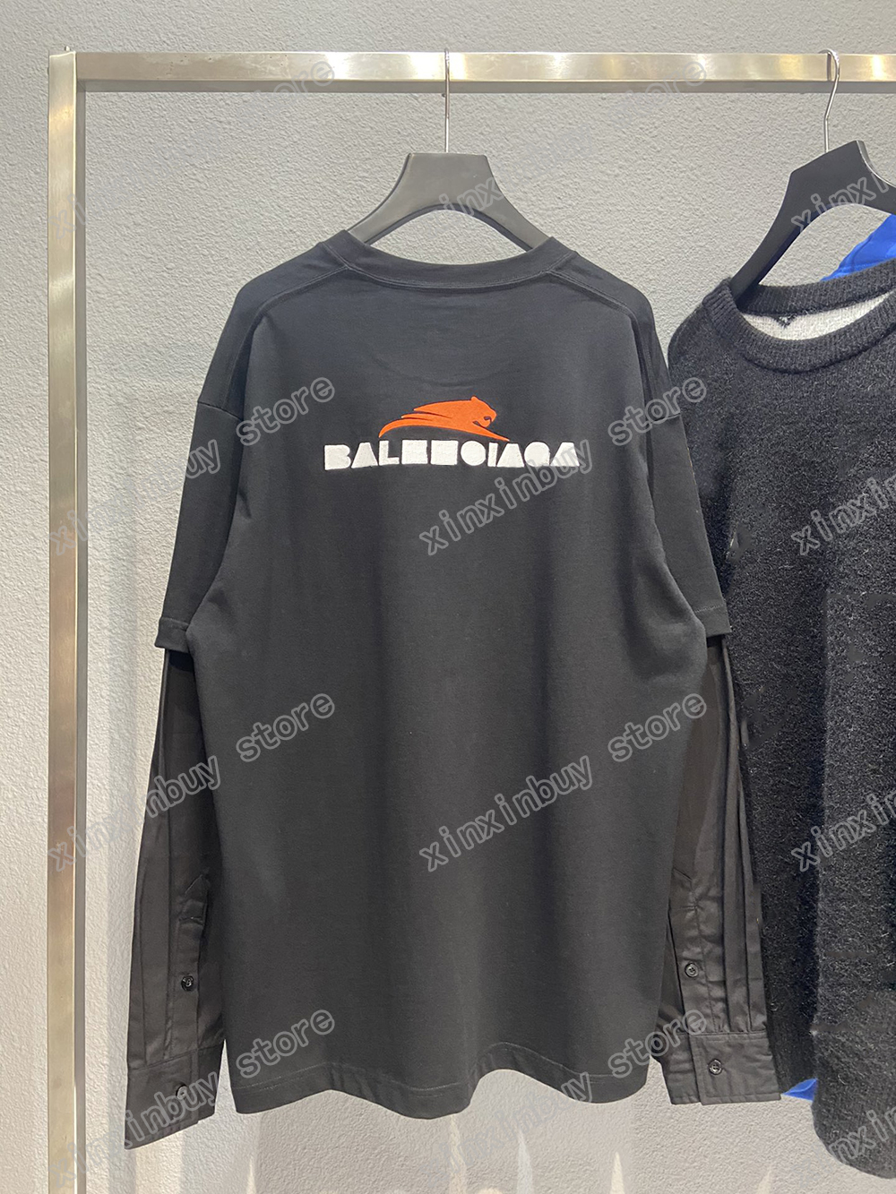 

xinxinbuy Men designer Tees shirts Paris Cheetah letter embroidery Panelled long sleeve cotton women green orange XS-L, 01