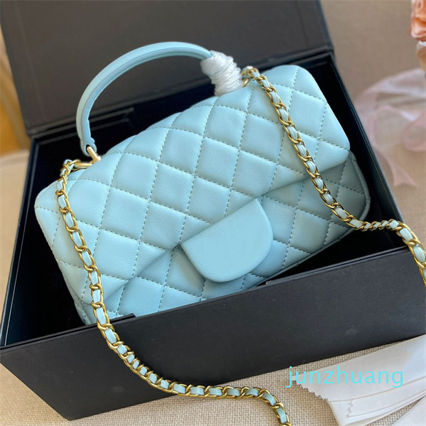 

2022 Classic Mini Flap Tote Bag Caviar Calfskin Quilted Diamond Gold Hardware Chain Handle Crossbody Shoulder Sacoche Designer French Womens Luxury Handbags 20CM, Blue