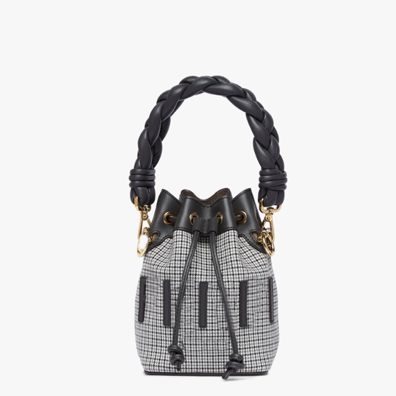 

Houndstooth Bucket Bag Women Mini Handbags Crossbody Shoulder Bags Drawstring Wallet Letters Detachable Woven Leather Handle Long Strap Purse, Gift box (not sold separately)
