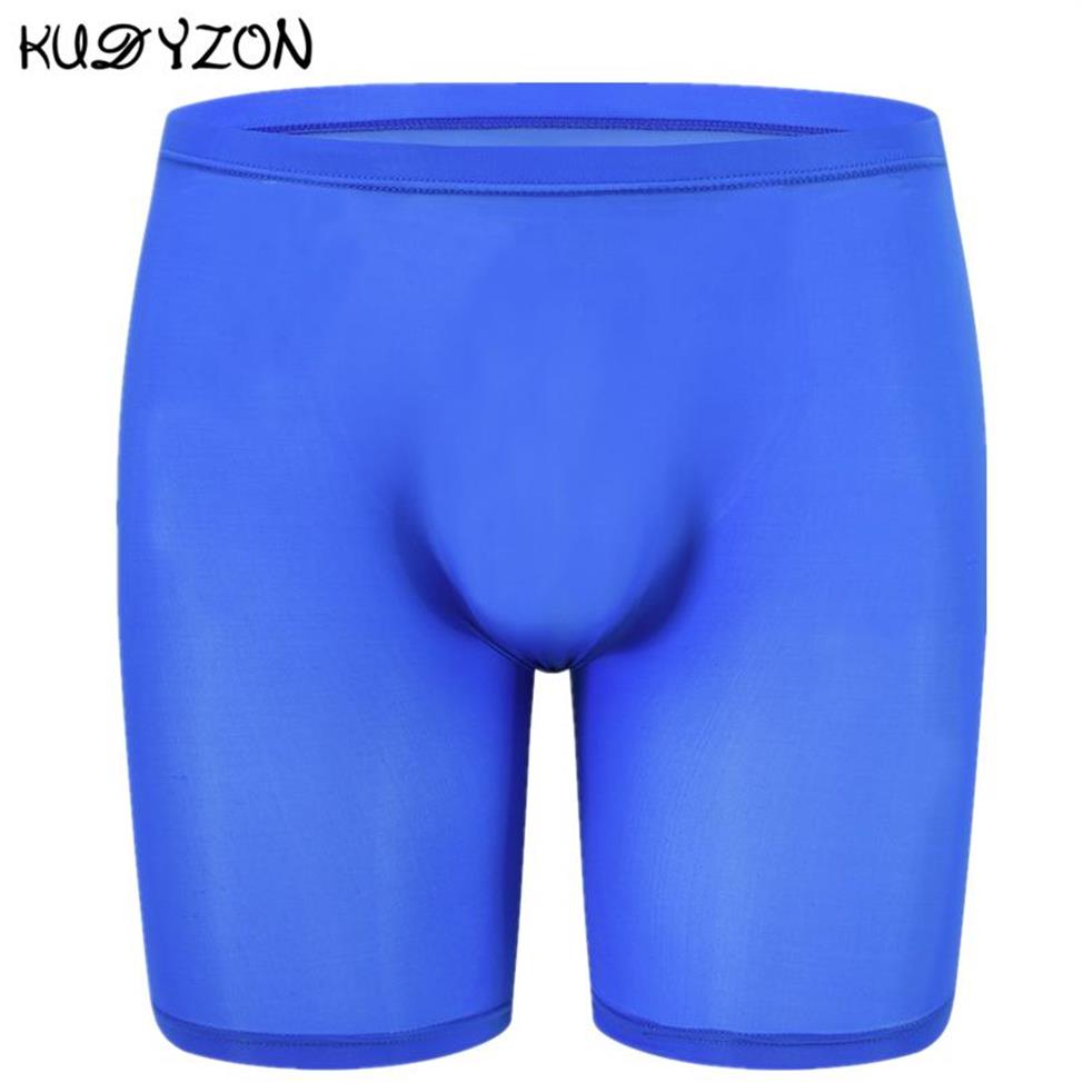 

Underpants Ice Silk Long Men Boxer Low Waist Solid Underwear Shorts Leg Boxers Sexy U Pouch243y, Skin