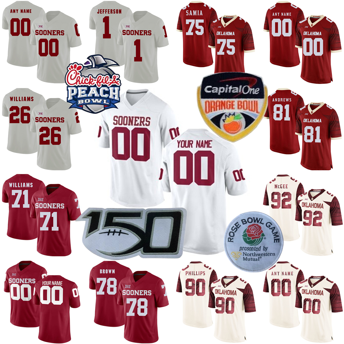 

Custom NCAA College Oklahoma Sooners Football Jersey 14 General Booty 0 Eric Gray 16 Brian Darby 18 Kaden Helms Gunnar Allen Jerseys, Patch please message