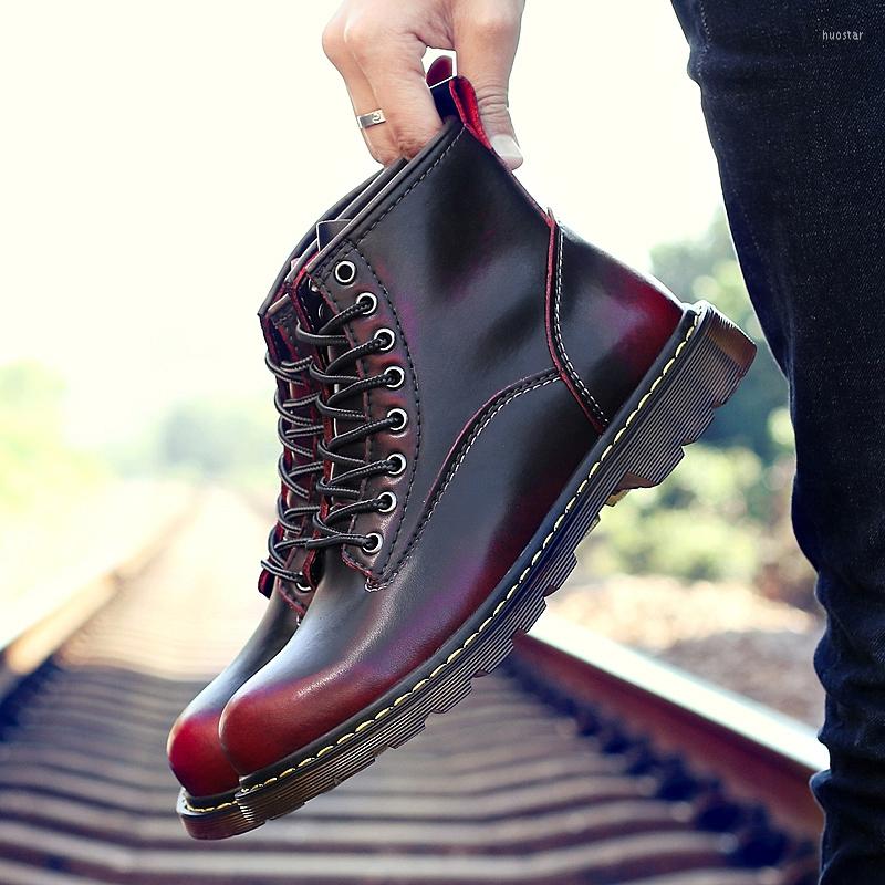 Boots Autumn Fashion Red High Top Ankle For Men Plus Size 47 Couple Shoes Leather Outdoor Warm Fur Casual Men's