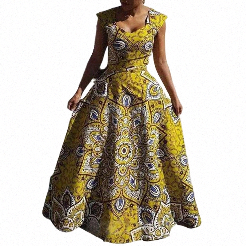 Robes décontractées africain longtemps pour les femmes maxi fête imprimée haute taille longueur sans manches sans dossier Eleangnt de soirée Vest