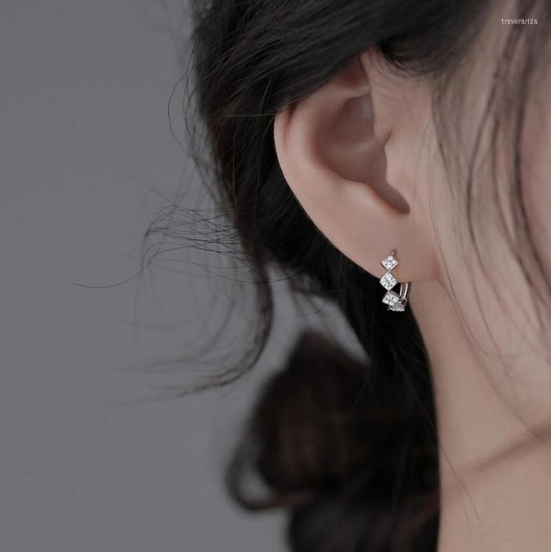

Hoop Earrings 925 Sterling Silver Rhombus Geometric Metal For Women Simple Temperament Ear Buckle French Retro Ornaments