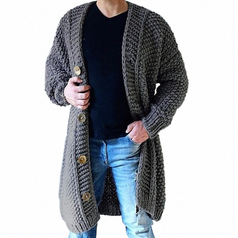 men's Sweaters Men Gray Cardigans Spring Autumn Casual Loose Single Breasted Knitted Long t7mc#