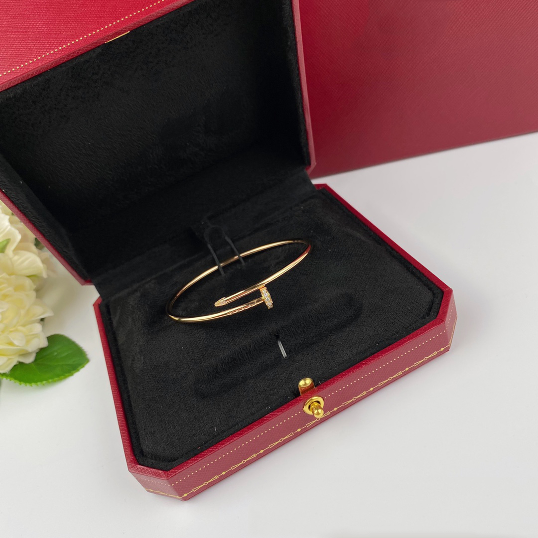 

Designer Gold Bangle Brand Nail Bracelet V Gold Material Thin Version With Drill Hollow Tube Sterling Silver Plated