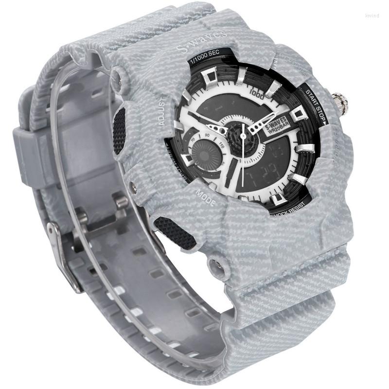 

Wristwatches Swaves Brand Leisure Sports Men's Watch Double Display 30m Waterproof Tape Electronic Quartz, Blue