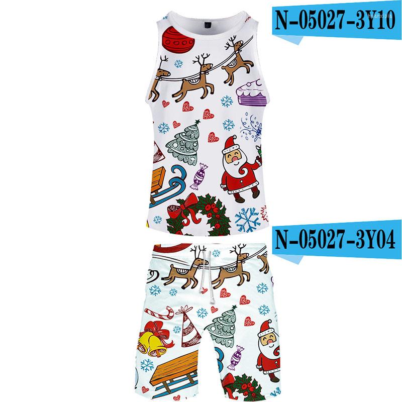 

Men's Tracksuits Merry Christmas 3D Printing Clothing Fashon Track Suit For Men Tank Top 2pcs Shorts Sets Print Sleeveless T Shirt Mesh Vest