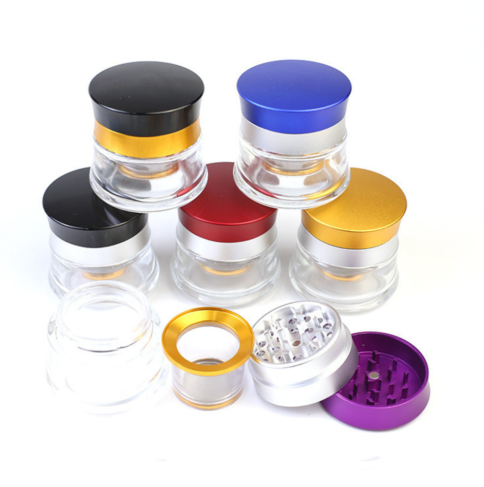 

Herb Grinders Smoking Aluminum Alloy 4 Layer Glass Perspective 63mm Grinder 30PCS