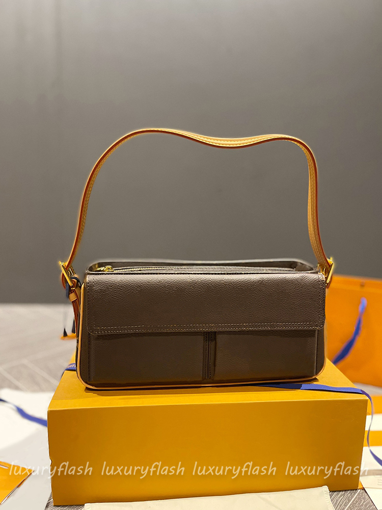 

Women Luxury Designer Shoulder Bags Vintage Camel Bag Hobo Double Front Pocket Fashion Ladies Handle Purses Baguette Brown, Box(not sold separately)