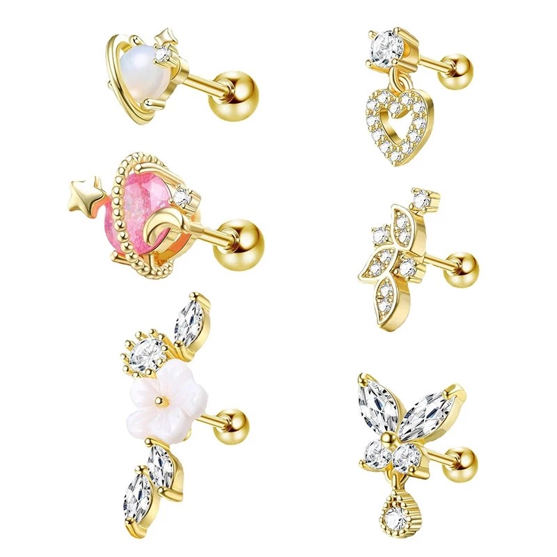 

Heart Zircon Stud Earrings Ear Cartilage Piercing Tragus Helix Conch Stainless Steel Bar For Women Fashion Body Jewelry