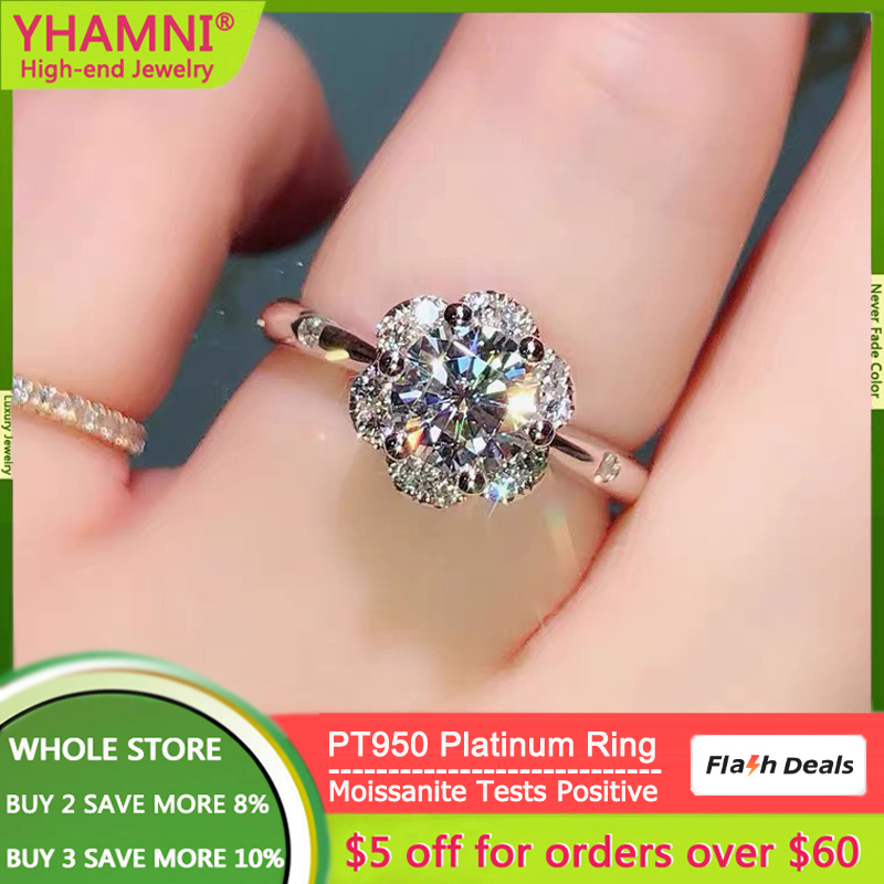 Original PT950 Platinum Ring Luxury Jewelry Round VVS1 D Color 1 Ct Moissanite Diamond Wedding Engagement Band Ring for Women