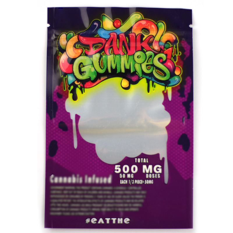 

Empty Dank Gummies Mylar Bag Edibles Retail Zip Lock Packaging Worms 500MG Bears Cubes Gummy for Dry Herb Flower